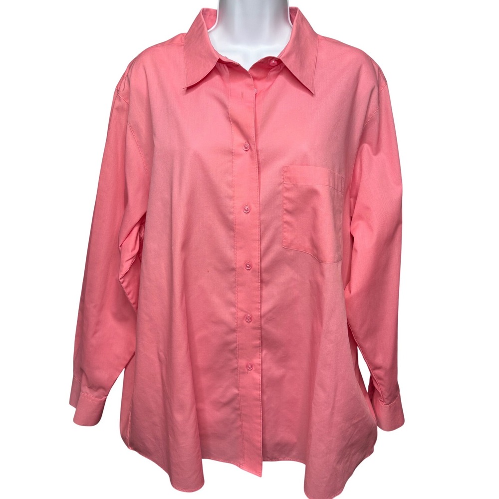FOXCROFT Womens Pink Button Down Long Sleeve Shirt 18W Wrinkle Free Work Preppy